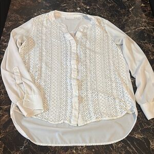 Women's Lace/Silk Button-Up Blouse, S